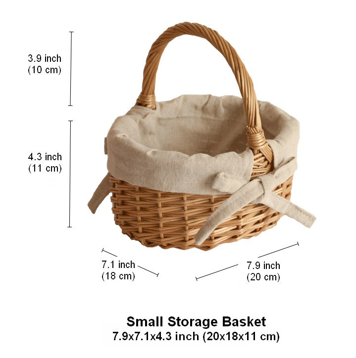 Small Picnic Storage Basket with Handle, Hand-woven Wicker Storage Basket, Willow Weaving Baskets for Vegetable, Natural Fruit Basket, Kitchen Storage Baskets-Silvia Home Craft