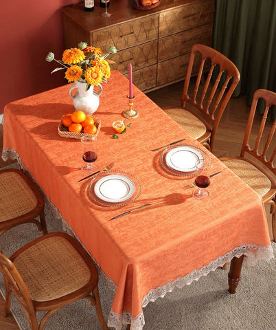 Orange Modern Table Cover for Dining Room Table, Large Modern Rectangle Tablecloth, Square Tablecloth for Round Table, Lace Tablecloth for Home Decoration-Silvia Home Craft