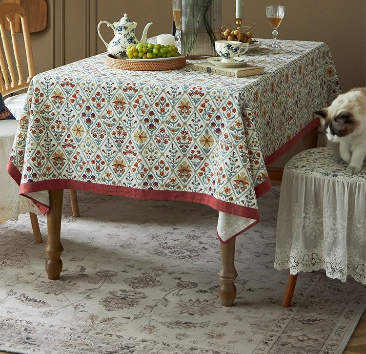 Large Rectangle Tablecloth for Home Decoration, Square Tablecloth for Round Table, Farmhouse Table Cloth Dining Room Table, Flower Pattern Tablecloth-Silvia Home Craft