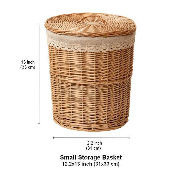 Hand-woven Wicker Storage Basket for Clothes, Large Round Storage Basket for Clothes, Willow Weaving Baskets for Clothes, Extra Large Kitchen Storage Baskets-Silvia Home Craft