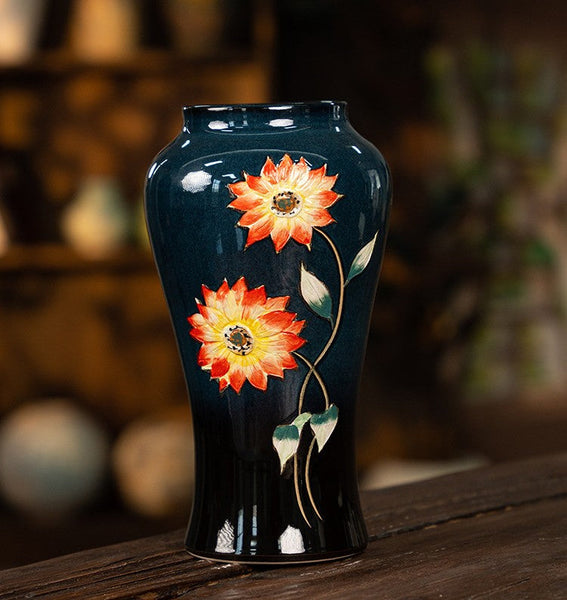 Ceramic Bouquet Vases, Sunflower Vases on Table, Porcelain Flower Vases, Dining Table Centerpiece, Handmade Water Holding Flower Vase-Silvia Home Craft
