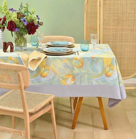 Country Farmhouse Tablecloth, Extra Large Rectangle Tablecloth for Dining Room Table, Tulip Flowers Rustic Table Covers for Kitchen, Square Tablecloth for Round Table-Silvia Home Craft