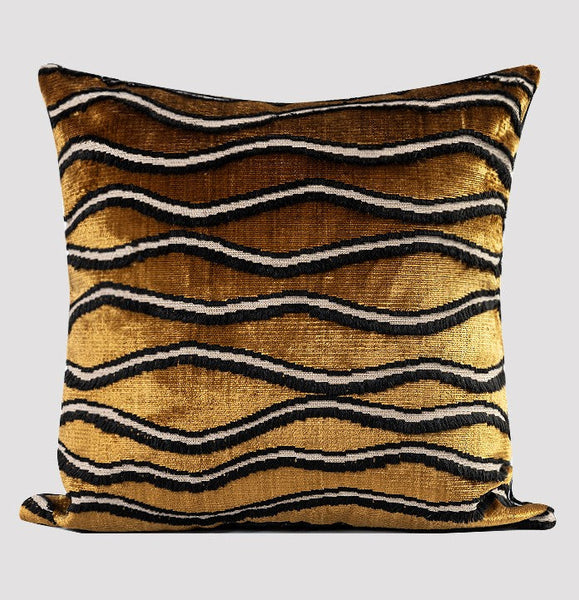 Golden Contemporary Pillows, Abstract Decorative Throw Pillows, Square Modern Throw Pillows for Couch, Large Simple Throw Pillow for Interior Design-Silvia Home Craft