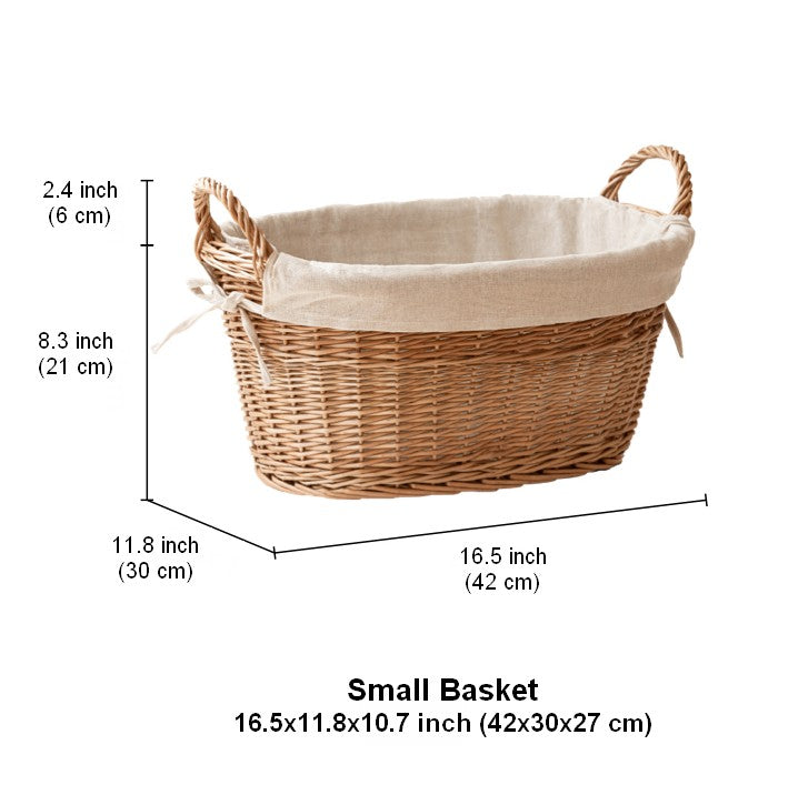 Large Kitchen Round Storage Baskets, Large Food Storage Basket with Handle, Natural Hand-woven Wicker Storage Basket for Clothes, Willow Weaving Baskets for Toys-Silvia Home Craft