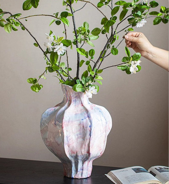 Centerpiece Ceramic Bouquet Vases, Handmade Modern Flower Vase, Large Contemporary Vases on Dining Table, Porcelain Vases for Modern Home Decor-Silvia Home Craft