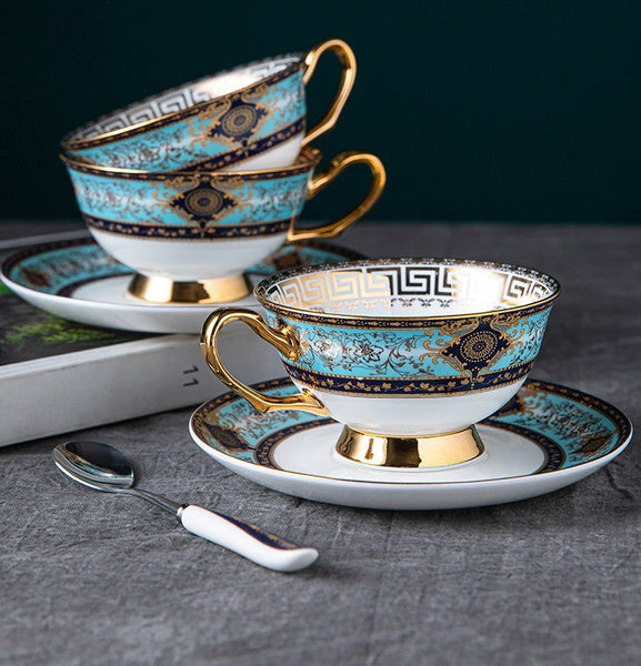 Unique Tea Cup and Saucer in Gift Box, 7.4 oz British Ceramic Coffee Cups, Porcelain Tea Cup Set for Office-Silvia Home Craft