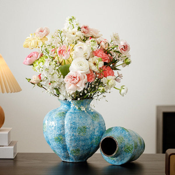 Pottery Flower Vases, Modern Bouquet Flower Vases, Centerpiece on Dining Table, Blue Flower Vase on Table, Handmade Water Holding Flower Vases-Silvia Home Craft