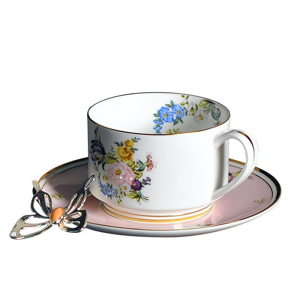 Beautiful Flower British Tea Cups, Creative Porcelain Tea Cup Saucer Set, Elegant Flower Ceramic Cups, Unique Royal Coffee Cup and Saucer-Silvia Home Craft