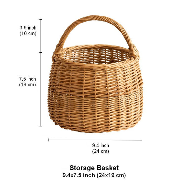 Storage Basket for Kitchen, Picnic Storage Basket with Handle, Hand-woven Wicker Storage Basket, Natural Fruit Basket, Willow Weaving Baskets for Vegetable-Silvia Home Craft