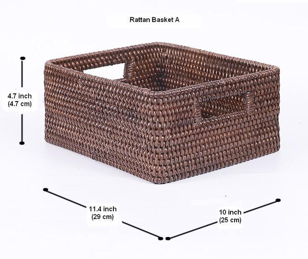 Large Brown Woven Rattan Storage Basket, Storage Baskets for Kitchen, Rectangular Storage Baskets, Storage Baskets for Clothes-Silvia Home Craft