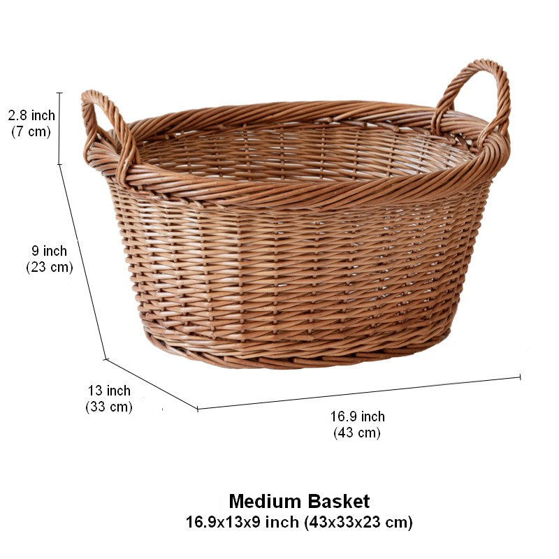 Willow Weaving Baskets for Vegetable, Natural Fruit Basket, Kitchen Storage Baskets, Large Picnic Food Basket with Handle, Natural Hand-woven Wicker Storage Basket-Silvia Home Craft