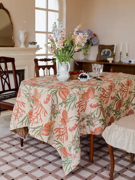 Sea Shell Pattern Tablecloth, Large Modern Rectangle Tablecloth for Dining Room Table, Square Tablecloth, Farmhouse Table Cloth, Wedding Tablecloth-Silvia Home Craft