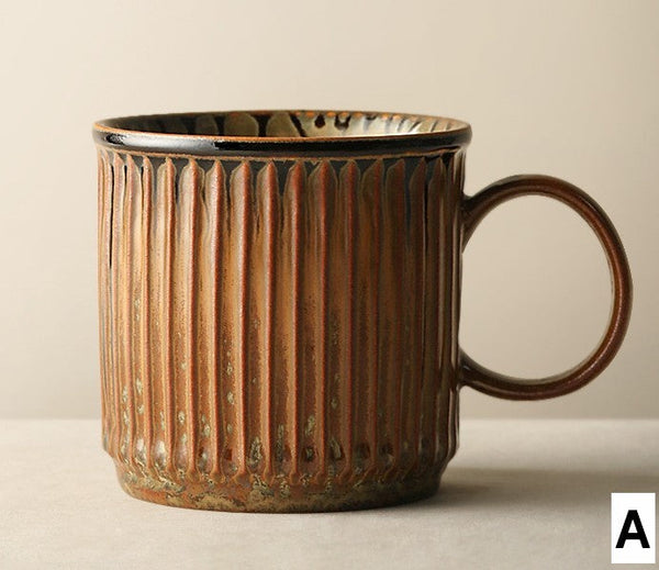 Creative Brown Green Ceramic Coffee Mugs, 10 oz Coffee Mugs, Large Modern Handmade Pottery Coffee Cup, Large Capacity Coffee Mugs-Silvia Home Craft