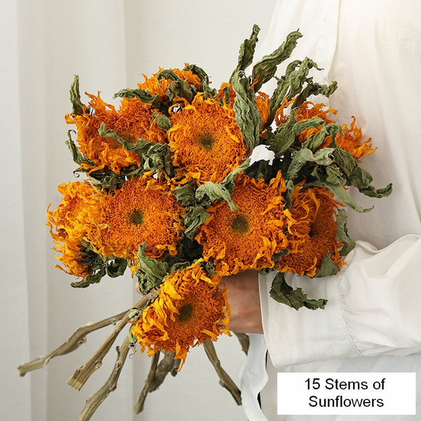 Natural Decorations, A Bunch of Sunflowers, Flower Arrangement, Handmade Artificial Flowers for Home Decor, Natural Dried Sunflower Stems-Silvia Home Craft