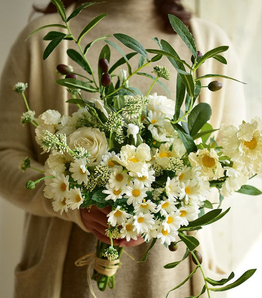 Real Touch Artificial Floral for Living Room, Large Bunch of Daisy and Rose Branch, Beautiful Spring Flower Arrangement for Home Decoration, Table Centerpiece-Silvia Home Craft
