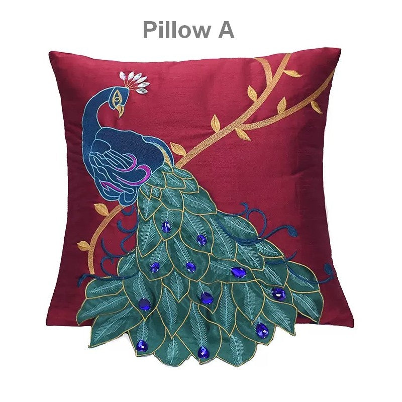 Embroider Peacock Cotton and linen Pillow Cover, Beautiful Decorative Throw Pillows, Decorative Sofa Pillows, Decorative Pillows for Couch-Silvia Home Craft