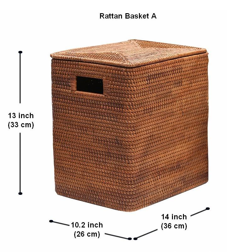 Storage Baskets for Bathroom, Rectangular Storage Baskets, Large Brown Rattan Storage Baskets, Storage Basket with Lid, Storage Baskets for Clothes-Silvia Home Craft