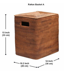 Storage Baskets for Bathroom, Rectangular Storage Baskets, Large Brown Rattan Storage Baskets, Storage Basket with Lid, Storage Baskets for Clothes-Silvia Home Craft