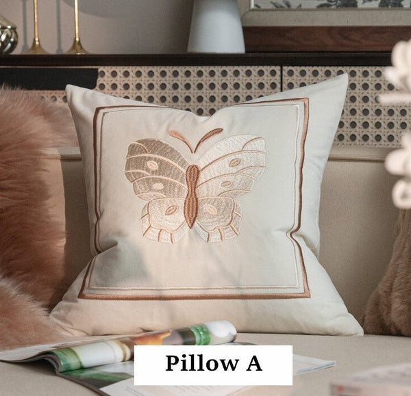 Decorative Pillow Arrangement Ideas for Couch, Modern Decorative Pillows for Bedroom, Embroidered Butterfly Pillow Covers, Large Decorative Throw Pillows for Living Room-Silvia Home Craft