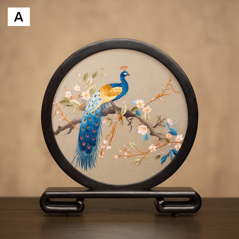 Traditional Chinese Suzhou Embroidery Ornament, Exclusive Business Present Peacock Embroidered Decor, Premium Souvenir, Unique Birthday Gift-Silvia Home Craft