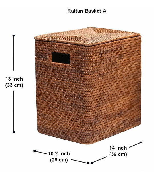 Rectangular Storage Baskets, Large Brown Rattan Storage Baskets, Storage Baskets for Bathroom, Storage Basket with Lid, Storage Baskets for Clothes-Silvia Home Craft