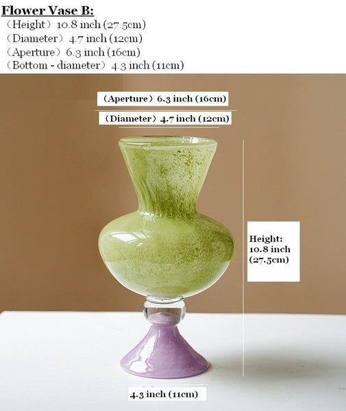 Modern Glass Vase for Flowers, Mid Century Glass Vases, Handmade Modern Vases for Living Room, Unique Decorative Glass Vase, Centerpiece Contemporary Vases on Table-Silvia Home Craft