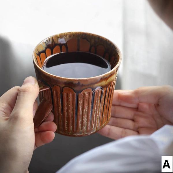 Creative Brown Green Ceramic Coffee Mugs, 10 oz Coffee Mugs, Large Modern Handmade Pottery Coffee Cup, Large Capacity Coffee Mugs-Silvia Home Craft