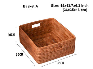 Woven Rattan Storage Baskets for Bedroom, Storage Basket for Shelves, Large Rectangular Storage Baskets for Clothes, Storage Baskets for Kitchen-Silvia Home Craft