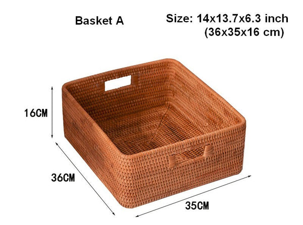 Woven Rattan Storage Baskets for Bedroom, Storage Basket for Shelves, Large Rectangular Storage Baskets for Clothes, Storage Baskets for Kitchen-Silvia Home Craft
