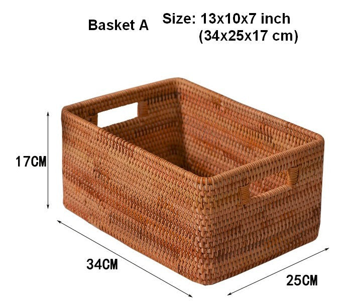 Rattan Storage Baskets, Storage Basket for Shelves, Rectangular Storage Basket for Toys, Storage Baskets for Kitchen, Storage Baskets for Bedroom-Silvia Home Craft