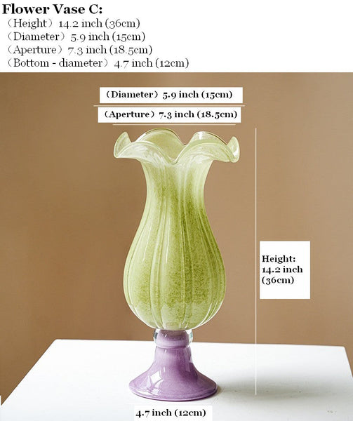 Modern Glass Vase for Flowers, Mid Century Glass Vases, Handmade Modern Vases for Living Room, Unique Decorative Glass Vase, Centerpiece Contemporary Vases on Table-Silvia Home Craft