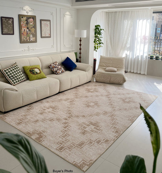 Modern Geometric Carpets for Bedroom, Contemporary Abstract Rugs under Dining Room Table, Modern Living Room Rug Placement Ideas-Silvia Home Craft