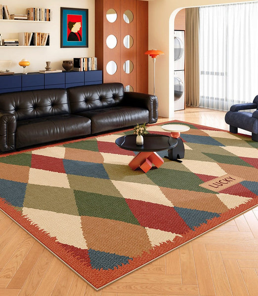 Abstract Contemporary Modern Rugs for Living Room, Modern Runner Rugs Next to Bed, Colorful Mid Century Rugs, Modern Rugs for Apartment-Silvia Home Craft