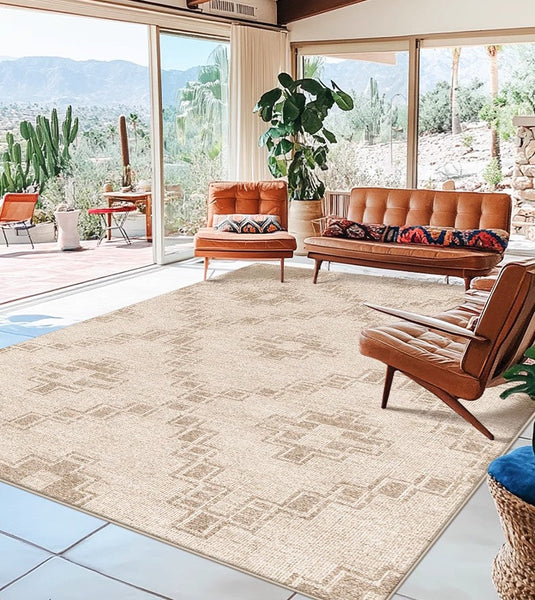 Modern Geometric Carpets for Bedroom, Contemporary Abstract Rugs under Dining Room Table, Modern Living Room Rug Placement Ideas-Silvia Home Craft