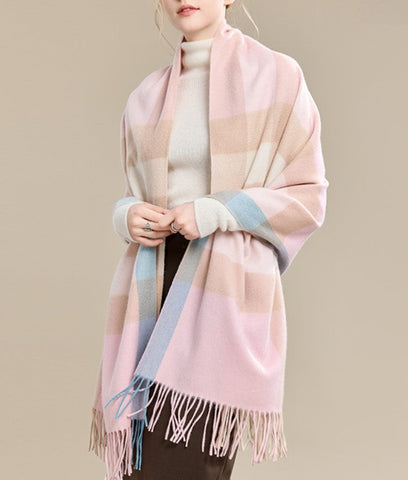 Large Wool Scarf, Soft Wool Scarf for Women, Checkered Fashion Scarf, Winter Shawl, Elegant Shawl, Warm Cape, Gifts for Her, Evening Wrap, Christmas Gift