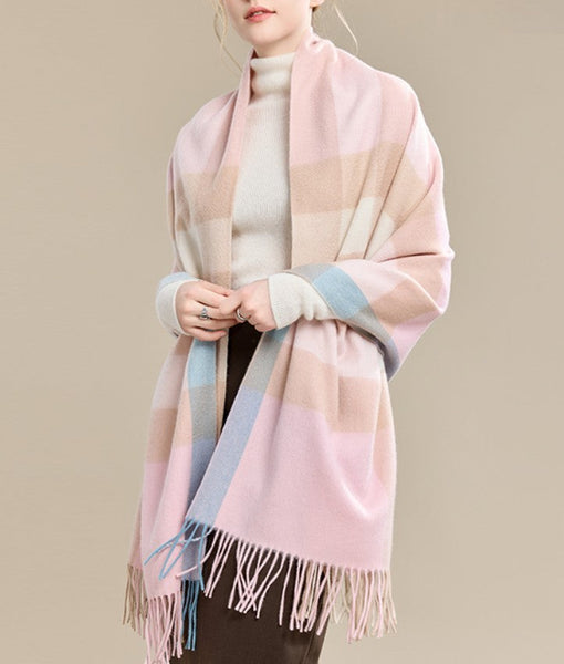 Large Wool Scarf, Soft Wool Scarf for Women, Checkered Fashion Scarf, Winter Shawl, Elegant Shawl, Warm Cape, Gifts for Her, Evening Wrap, Christmas Gift-Silvia Home Craft