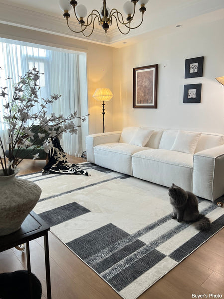Abstract Area Rugs for Living Room, Geometric Contemporary Modern Rugs Next to Bed, Modern Carpets for Office, Modern Soft Rugs under Dining Room Table-Silvia Home Craft