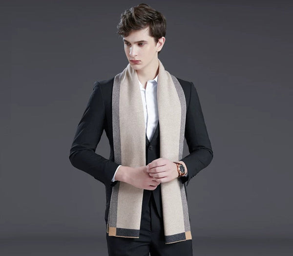 Modern Wool Scarf for Men, Modern Casual Scarf Men, Men's Winter Scarf, Formal Men Scarf Styles, Men's Wool Scarf Winter, Business Wool Scarf for Gentleman-Silvia Home Craft