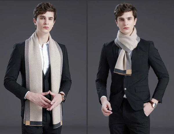 Modern Wool Scarf for Men, Modern Casual Scarf Men, Men's Winter Scarf, Formal Men Scarf Styles, Men's Wool Scarf Winter, Business Wool Scarf for Gentleman-Silvia Home Craft