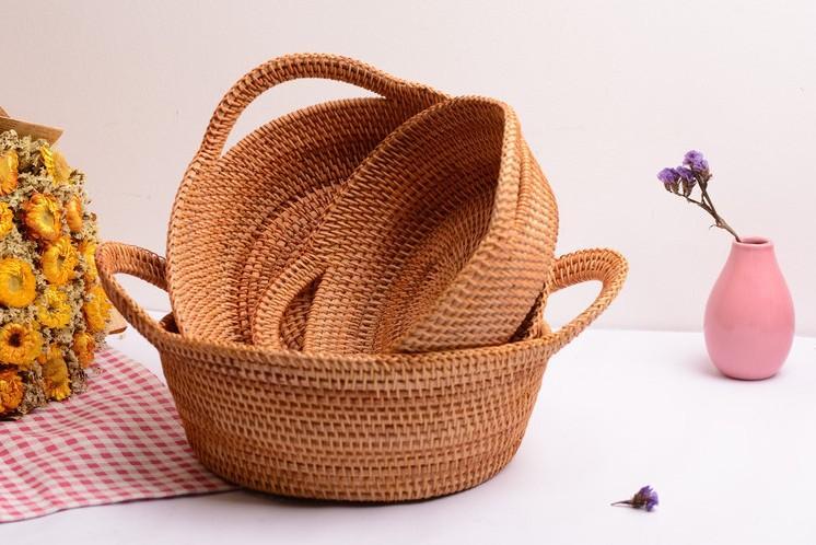 Round Storage Baskets, Storage Baskets for Shelves, Rattan Storage Basket, Woven Storage Basket for Kitchen, Set of 3-Silvia Home Craft