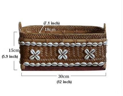 Indonesia Hand Woven Storage Basket, Natural Bamboo and Sea Shell Baskets-Silvia Home Craft