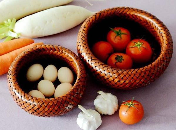 Woven Snacks Basket, Bamboo Storage Basket, Farmhouse Small Storage Basket, Round Storage Basket for Kitchen, Set of 3-Silvia Home Craft