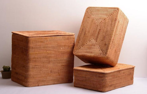Extra Large Storage Baskets for Clothes, Woven Rectangular Storage Baskets, Storage Basket with Lid, Storage Basket for Living Room-Silvia Home Craft