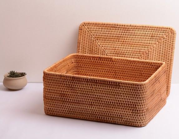Extra Large Storage Baskets for Clothes, Woven Rectangular Storage Baskets, Storage Basket with Lid, Storage Basket for Living Room-Silvia Home Craft