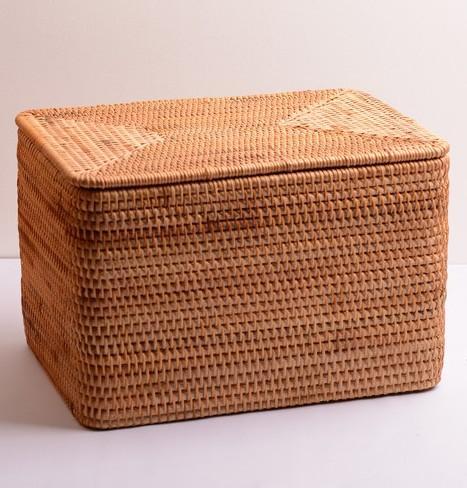 Extra Large Storage Baskets for Clothes, Woven Rectangular Storage Baskets, Storage Basket with Lid, Storage Basket for Living Room-Silvia Home Craft