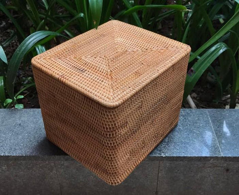Large Woven Storage Baskets, Rectangular Storage Basket with Lid, Rattan Storage Baskets, Storage Baskets for Living Room, Storage Basket for Bedroom-Silvia Home Craft