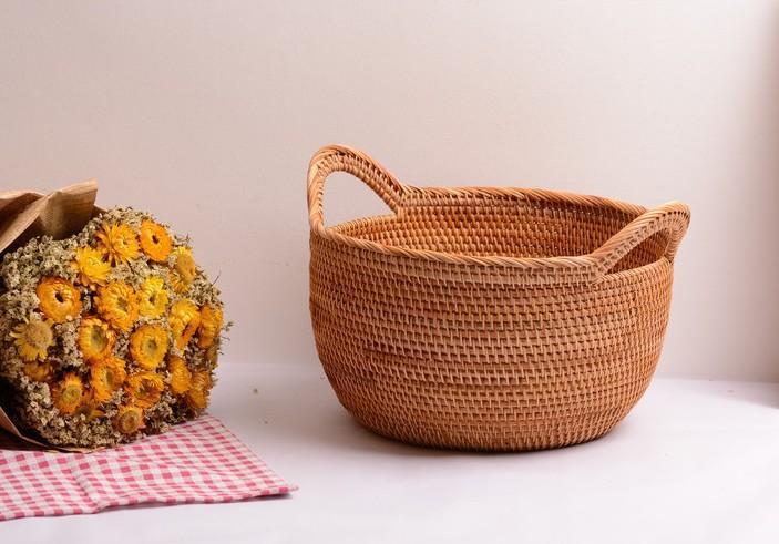 Woven Storage Basket, Kitchen Storage Basket, Large Rattan Basket, Kitchen Storage Ideas, Round Storage Basket-Silvia Home Craft
