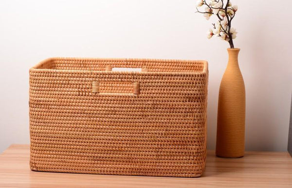 Large Laundry Storage Basket for Clothes, Oversized Rattan Storage Basket, Extra Large Rectangular Storage Basket, Large Storage Baskets for Bedroom-Silvia Home Craft
