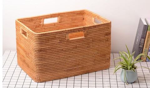 Rectangular Storage Basket, Storage Baskets for Bedroom, Large Laundry Storage Basket for Clothes, Rattan Baskets, Storage Baskets for Shelves-Silvia Home Craft