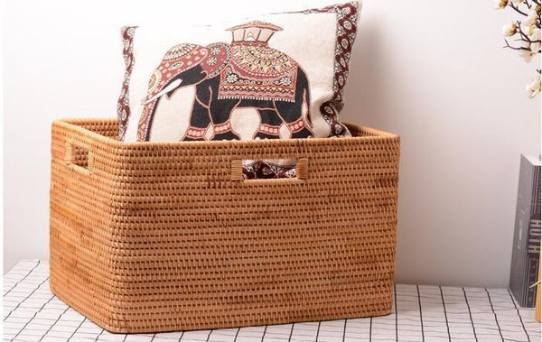 Large Laundry Storage Basket for Clothes, Oversized Rattan Storage Basket, Extra Large Rectangular Storage Basket, Large Storage Baskets for Bedroom-Silvia Home Craft